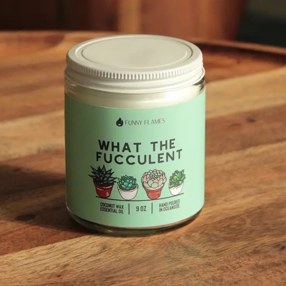 Funny Flames Plant Lover What The Fucculent Humorous Scented 9 Oz Pine Candle - Picture 5 of 6